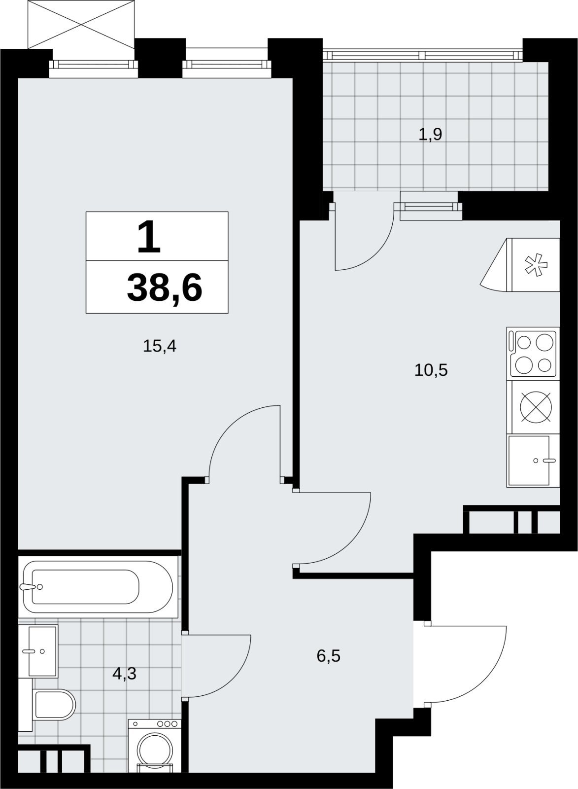 1-комнатная квартира без отделки, 38.6 м2, 18 этаж, сдача 4 квартал 2026 г., ЖК Скандинавия, корпус 2.18.1.3 - объявление 2350902 - фото №1