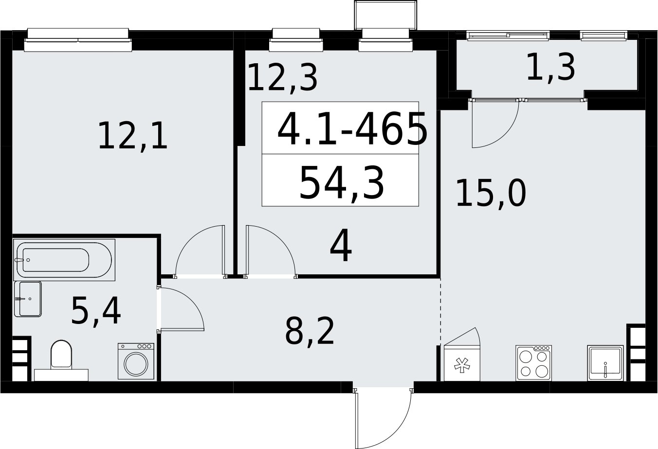 2-комнатная квартира с полной отделкой, 54.3 м2, 10 этаж, сдача 2 квартал 2027 г., ЖК Южные сады, корпус 4.1.2 - объявление 2392970 - фото №1