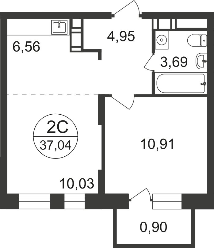 2-комнатная квартира с полной отделкой, 36.1 м2, 17 этаж, дом сдан, ЖК Люберцы, корпус 66 - объявление 2318985 - фото №1