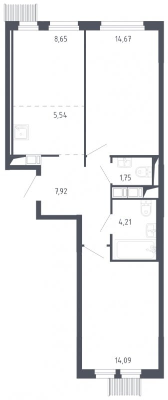 3-комнатная квартира с полной отделкой, 56.83 м2, 14 этаж, сдача 3 квартал 2023 г., ЖК Мытищи Парк, корпус 2 - объявление 1568670 - фото №1