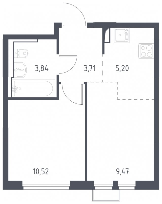 2-комнатная квартира (евро) с полной отделкой, 32.74 м2, 13 этаж, сдача 4 квартал 2024 г., ЖК Остафьево, корпус 16 - объявление 1996510 - фото №1