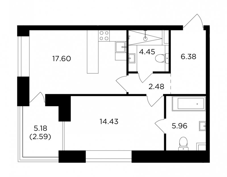 1-комнатная квартира без отделки, 53.89 м2, 3 этаж, сдача 4 квартал 2023 г., ЖК FORIVER, корпус 6 - объявление 1351108 - фото №1