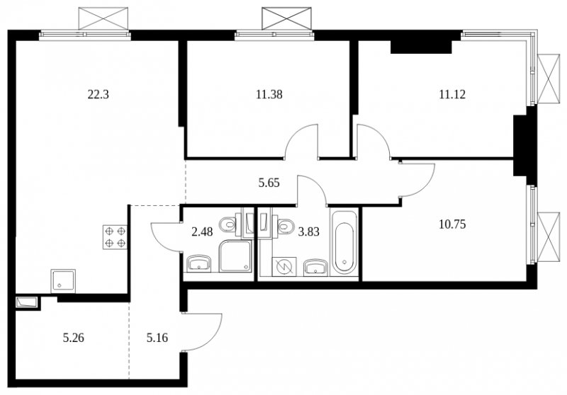 3-комнатная квартира с полной отделкой, 77.93 м2, 9 этаж, сдача 4 квартал 2024 г., ЖК Матвеевский Парк, корпус 1.5 - объявление 1964739 - фото №1