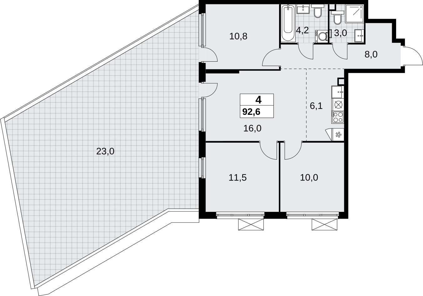4-комнатная квартира (евро) без отделки, 92.6 м2, 2 этаж, сдача 4 квартал 2026 г., ЖК Скандинавия, корпус 2.18.1.4 - объявление 2350929 - фото №1