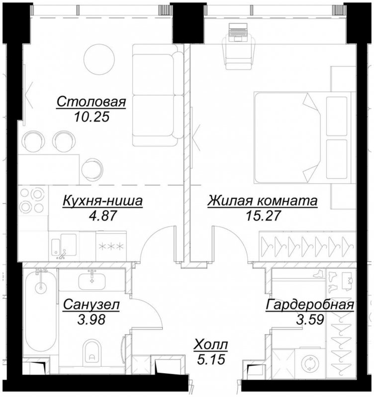 1-комнатная квартира с частичной отделкой, 43.02 м2, 13 этаж, сдача 4 квартал 2024 г., ЖК MOD, корпус Mod.D - объявление 1788194 - фото №1