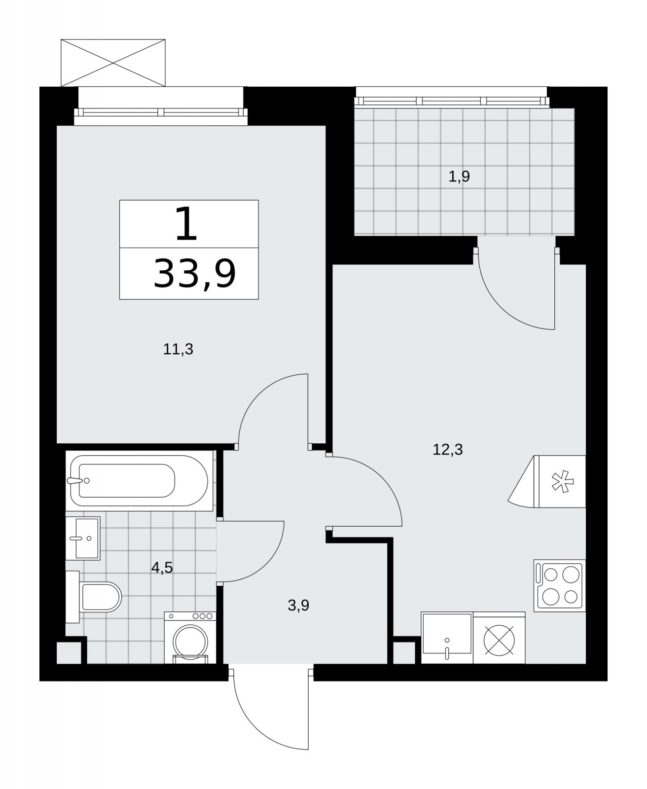 1-комнатная квартира без отделки, 33.9 м2, 2 этаж, сдача 1 квартал 2026 г., ЖК Дзен-кварталы, корпус 4.2 - объявление 2251474 - фото №1