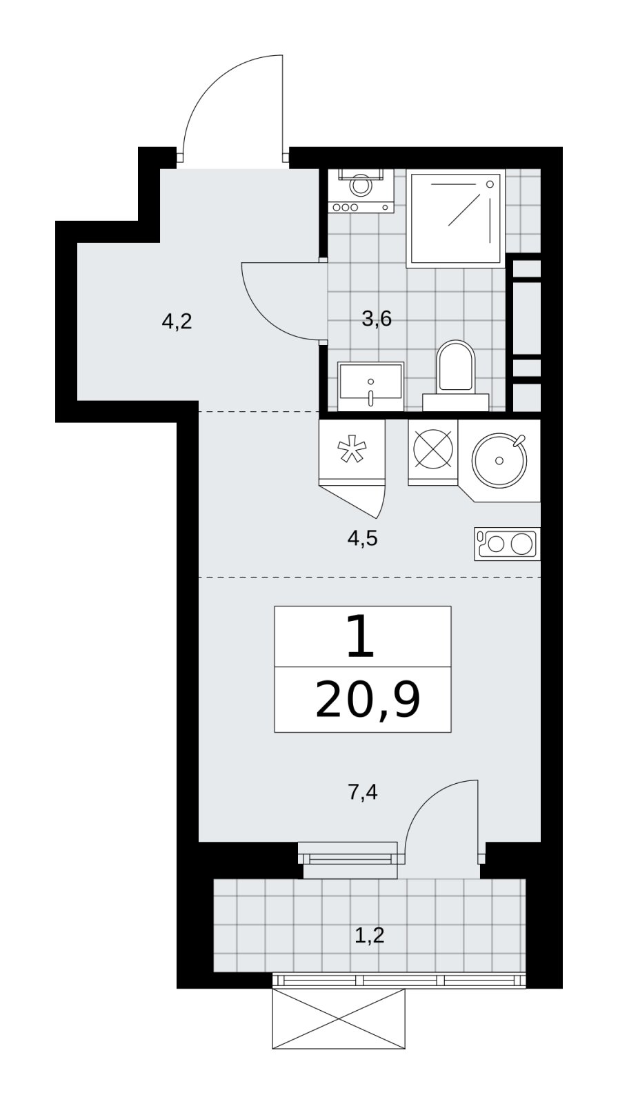 Студия без отделки, 20.9 м2, 8 этаж, сдача 4 квартал 2025 г., ЖК Прокшино, корпус 11.1.4 - объявление 2257536 - фото №1