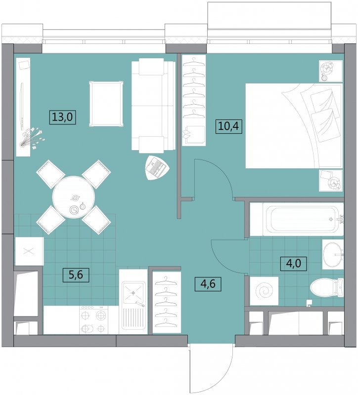 2-комнатная квартира (евро) без отделки, 37.6 м2, 4 этаж, сдача 2 квартал 2022 г., ЖК Вестердам, корпус 3 - объявление 1522175 - фото №1