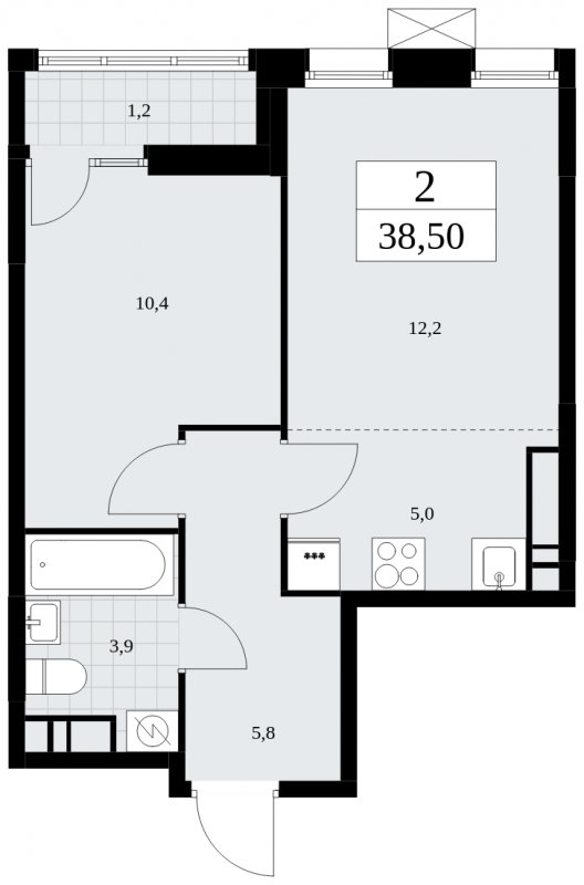 2-комнатная квартира (евро) без отделки, 38.5 м2, 17 этаж, сдача 1 квартал 2025 г., ЖК Дзен-кварталы, корпус 1.3 - объявление 1896049 - фото №1