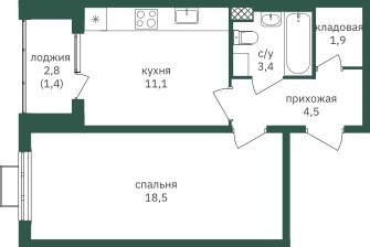 1-комнатная квартира с частичной отделкой, 40.8 м2, 21 этаж, дом сдан, ЖК Зеленая Вертикаль, корпус 4 - объявление 2139763 - фото №1