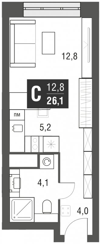 Студия с полной отделкой, 26.1 м2, 19 этаж, сдача 2 квартал 2024 г., ЖК AFI Tower, корпус 1 - объявление 1930806 - фото №1