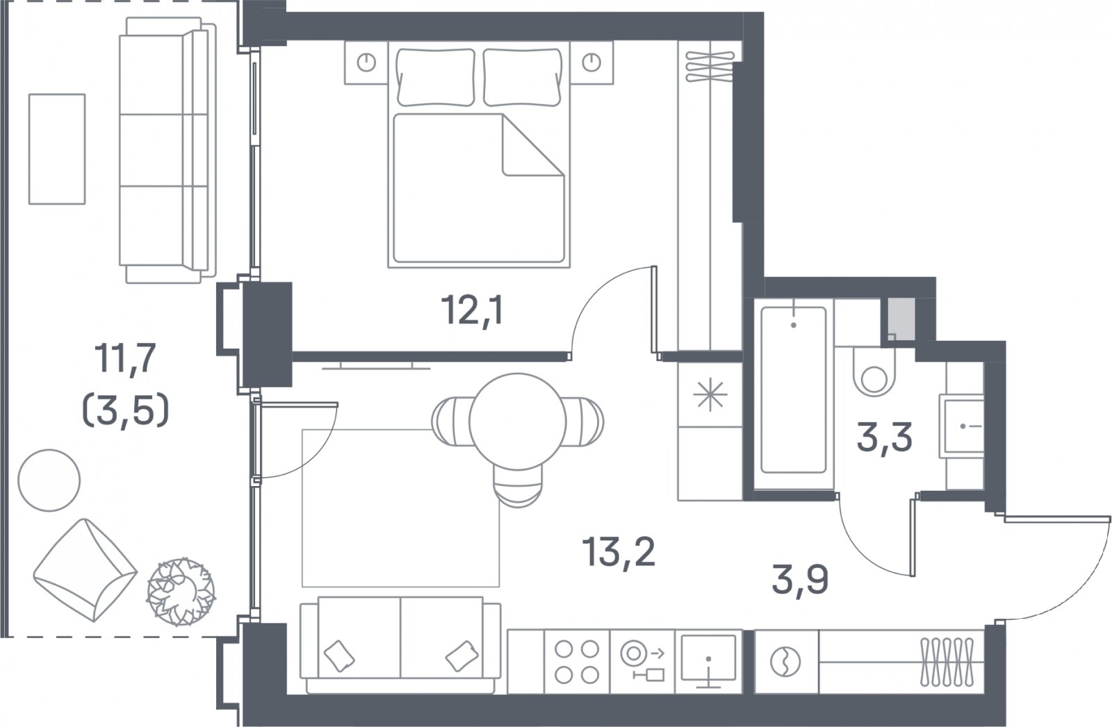 1-комнатная квартира 36 м2, 2 этаж, сдача 4 квартал 2025 г., ЖК Portland, корпус 1 - объявление 2303575 - фото №1