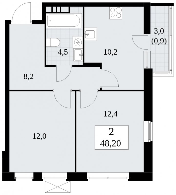 2-комнатная квартира без отделки, 48.2 м2, 8 этаж, сдача 1 квартал 2025 г., ЖК Прокшино, корпус 5.2.5 - объявление 1900874 - фото №1