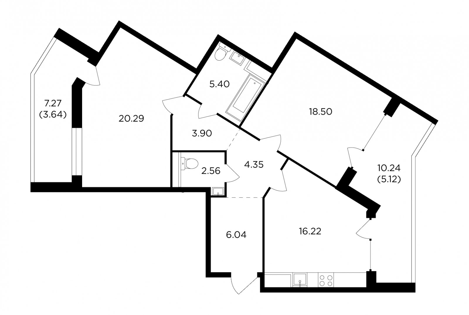 2-комнатная квартира без отделки, 86.02 м2, 13 этаж, дом сдан, ЖК RiverSky, корпус 2 - объявление 2278805 - фото №1