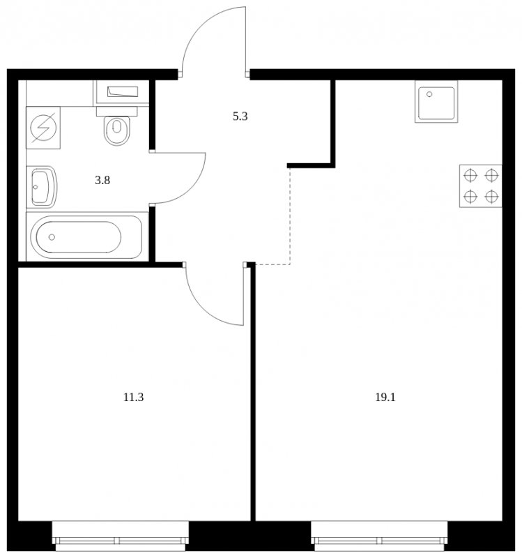 1-комнатная квартира с полной отделкой, 39.5 м2, 1 этаж, сдача 3 квартал 2023 г., ЖК Ильинские Луга, корпус 14 - объявление 1931073 - фото №1