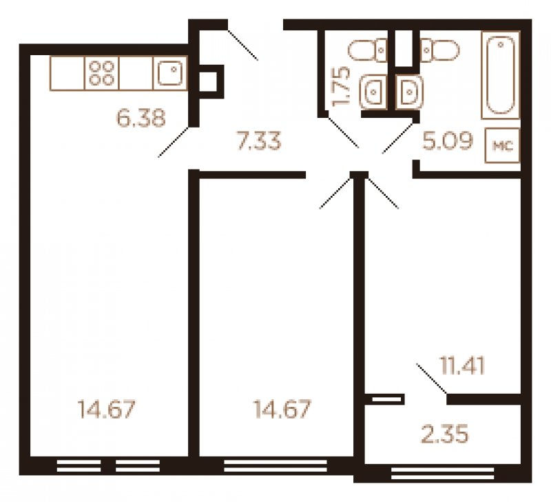 3-комнатная квартира с полной отделкой, 63 м2, 2 этаж, дом сдан, ЖК Миниполис Рафинад, корпус 11 - объявление 1464092 - фото №1
