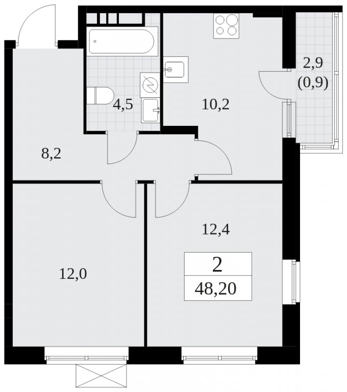 2-комнатная квартира с частичной отделкой, 48.2 м2, 18 этаж, сдача 2 квартал 2025 г., ЖК Прокшино, корпус 5.2.6 - объявление 1901164 - фото №1