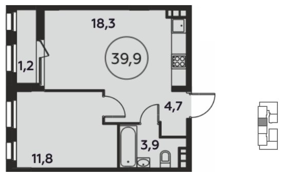 1-комнатная квартира без отделки, 39.9 м2, 12 этаж, сдача 1 квартал 2022 г., ЖК Скандинавия, корпус 8.4 - объявление 1213556 - фото №1