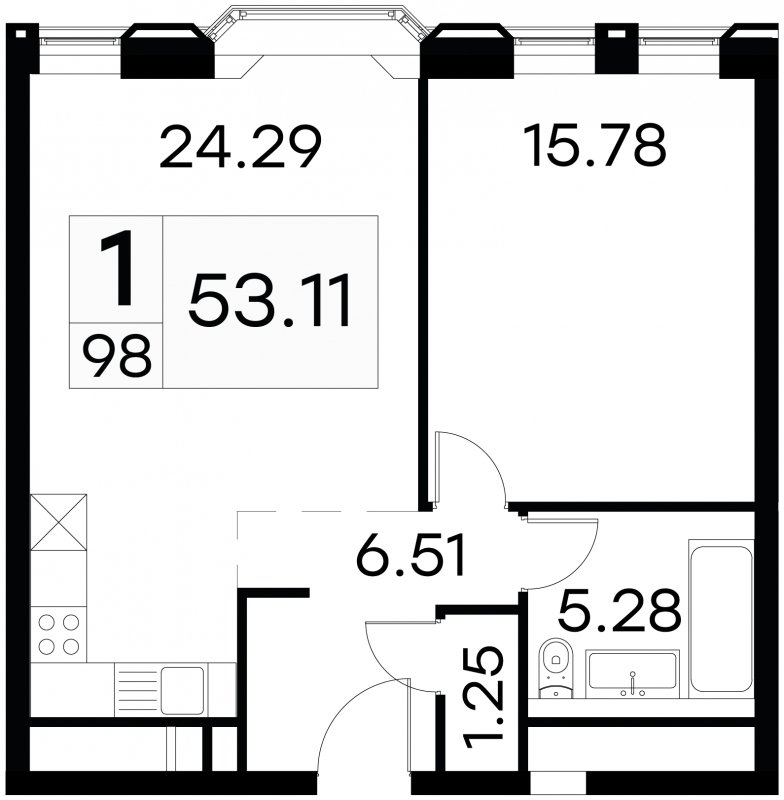 1-комнатные апартаменты с частичной отделкой, 53.11 м2, 9 этаж, сдача 3 квартал 2024 г., ЖК GloraX Aura Белорусская, корпус 1 - объявление 1708736 - фото №1