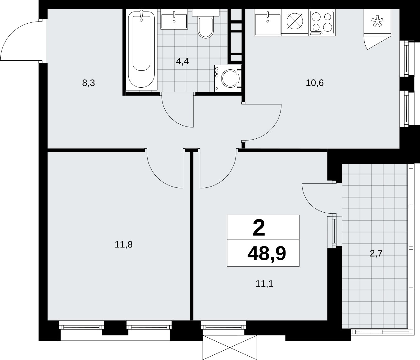 2-комнатная квартира без отделки, 48.9 м2, 10 этаж, сдача 4 квартал 2026 г., ЖК Скандинавия, корпус 2.18.1.3 - объявление 2350826 - фото №1