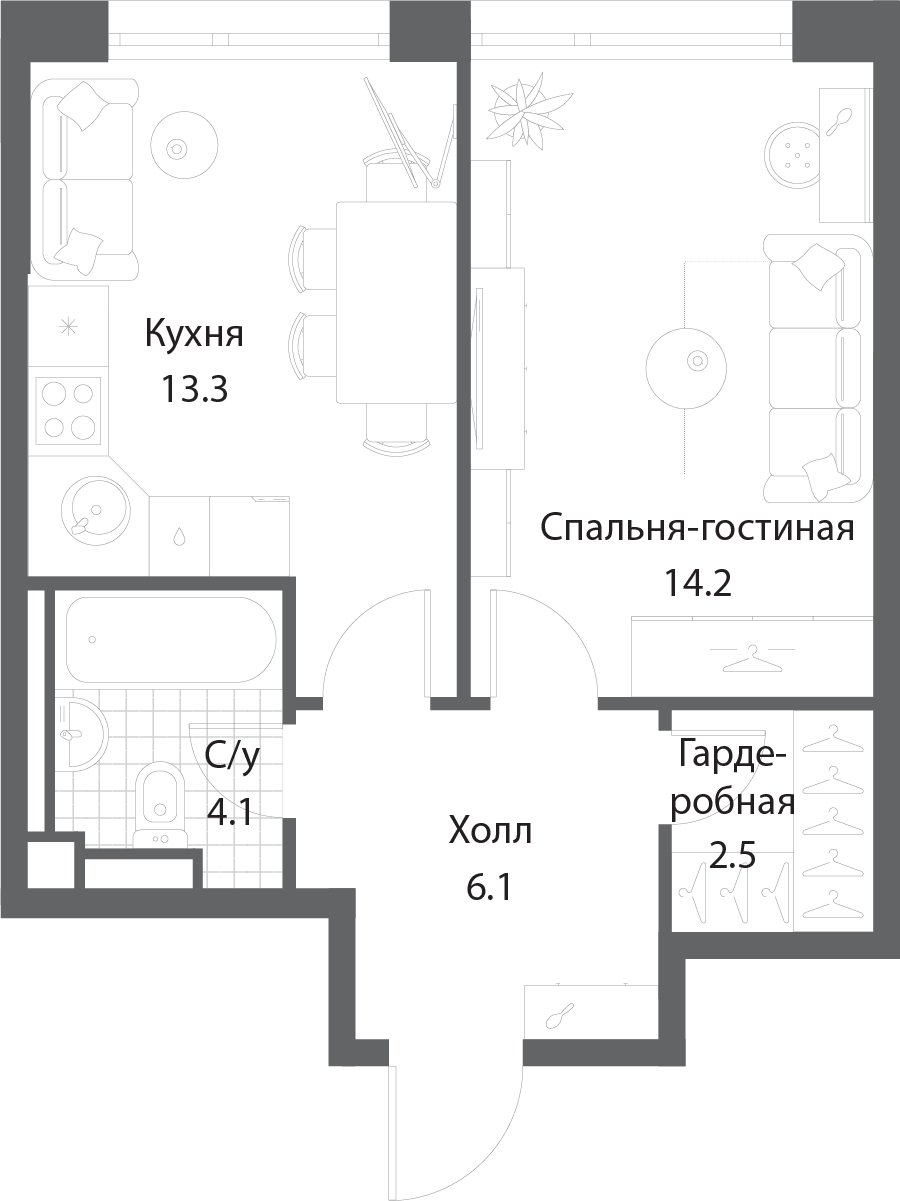 1-комнатная квартира без отделки, 40.1 м2, 15 этаж, сдача 3 квартал 2025 г., ЖК Nagatino i-Land, корпус 2 (3 очередь) - объявление 2076985 - фото №1