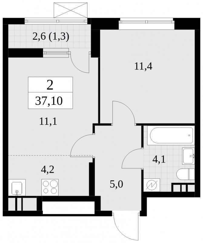 2-комнатная квартира (евро) с частичной отделкой, 37.1 м2, 15 этаж, сдача 2 квартал 2025 г., ЖК Прокшино, корпус 5.2.6 - объявление 1901132 - фото №1