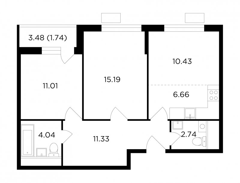 3-комнатная квартира без отделки, 63.14 м2, 7 этаж, дом сдан, ЖК VESNA, корпус 1 - объявление 1787811 - фото №1