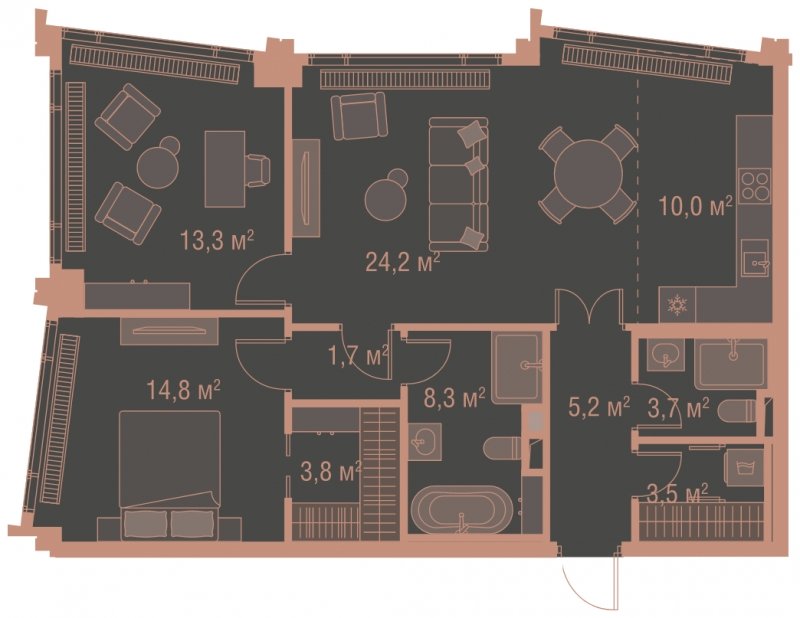 2-комнатная квартира без отделки, 88.5 м2, 16 этаж, сдача 1 квартал 2025 г., ЖК HIGH LIFE, корпус Fell Tower - объявление 1767866 - фото №1