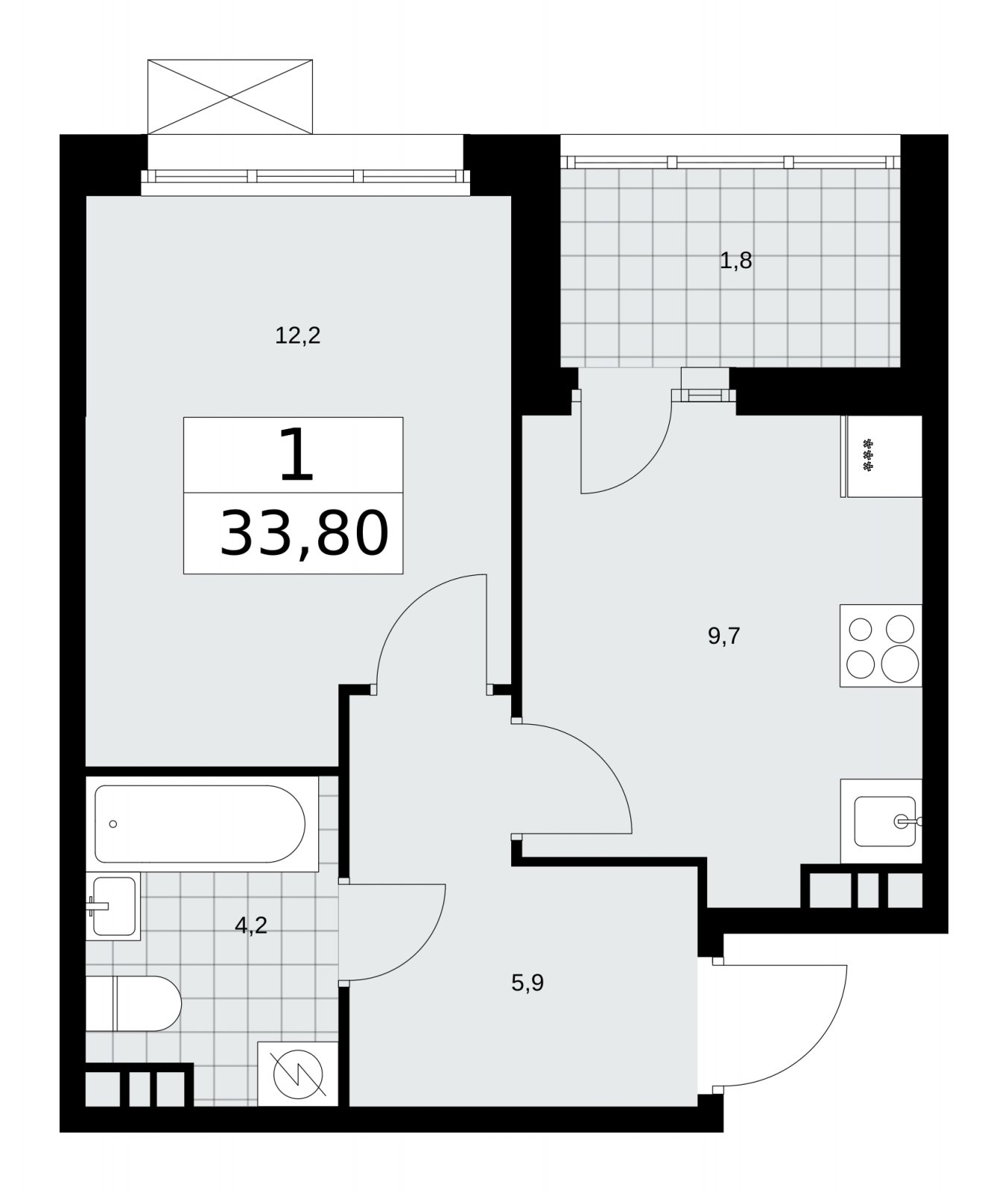 1-комнатная квартира с частичной отделкой, 33.8 м2, 4 этаж, сдача 4 квартал 2025 г., ЖК Бунинские кварталы, корпус 3.5 - объявление 2152134 - фото №1