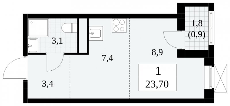 Студия с частичной отделкой, 23.7 м2, 8 этаж, сдача 3 квартал 2024 г., ЖК Прокшино, корпус 6.6 - объявление 1663487 - фото №1