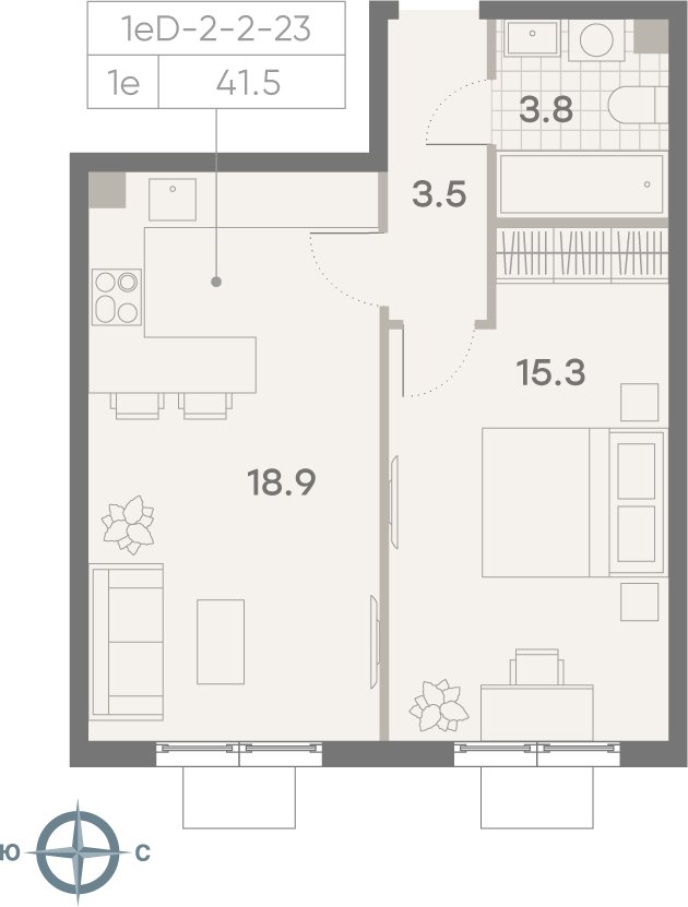 1-комнатная квартира 41.5 м2, 16 этаж, сдача 3 квартал 2025 г., ЖК Парксайд, корпус 1 - объявление 2185042 - фото №1