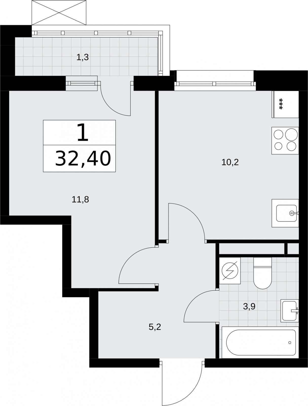 1-комнатная квартира без отделки, 32.4 м2, 3 этаж, сдача 3 квартал 2026 г., ЖК Родные кварталы, корпус 2 - объявление 2295610 - фото №1