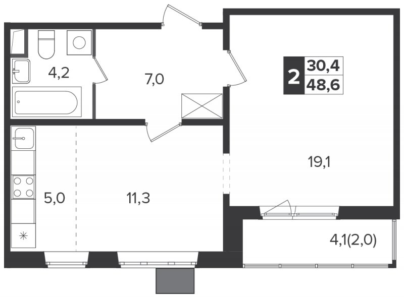2-комнатная квартира с полной отделкой, 48.4 м2, 13 этаж, дом сдан, ЖК Южная Битца, корпус 6 - объявление 1818373 - фото №1