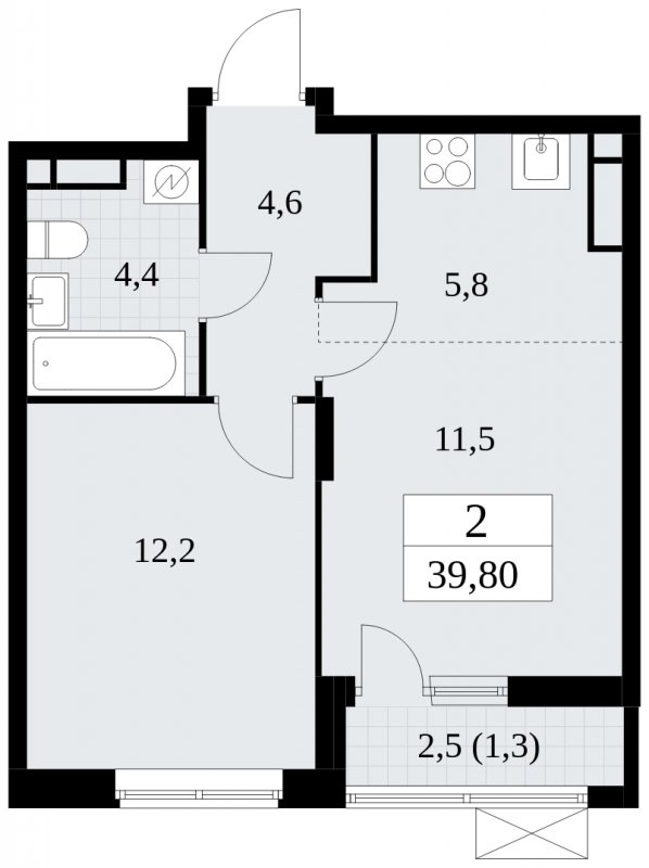 2-комнатная квартира (евро) без отделки, 39.8 м2, 11 этаж, сдача 1 квартал 2025 г., ЖК Прокшино, корпус 5.1.3 - объявление 1810829 - фото №1