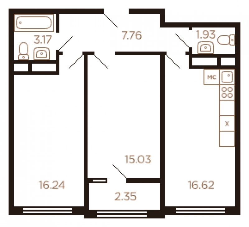 2-комнатная квартира без отделки, 64 м2, 8 этаж, дом сдан, ЖК Миниполис Рафинад, корпус 4 - объявление 1617873 - фото №1