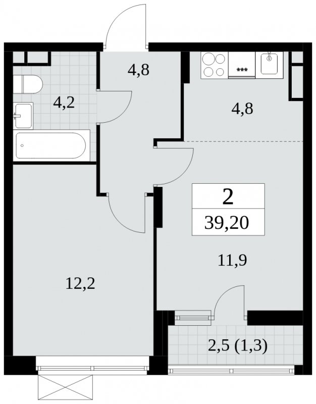 2-комнатная квартира (евро) без отделки, 39.2 м2, 5 этаж, сдача 3 квартал 2024 г., ЖК Прокшино, корпус 8.5 - объявление 1684376 - фото №1