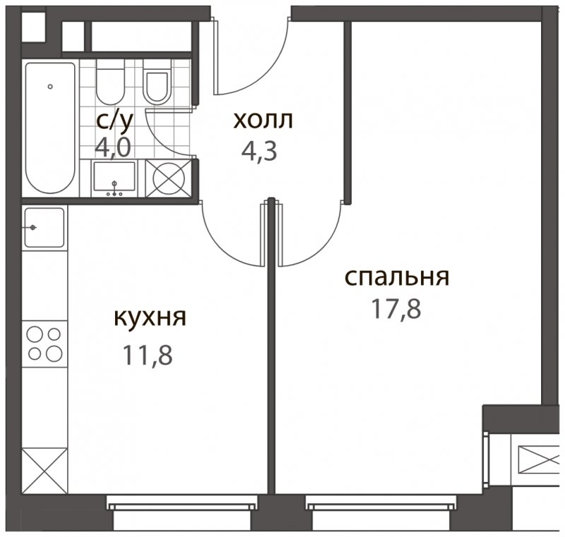 1-комнатная квартира без отделки, 37.9 м2, 7 этаж, дом сдан, ЖК HomeCity, корпус 1 - объявление 1762651 - фото №1