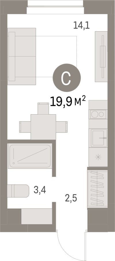 Студия с частичной отделкой, 19.93 м2, 2 этаж, дом сдан, ЖК Первый квартал, корпус 5 - объявление 2275333 - фото №1
