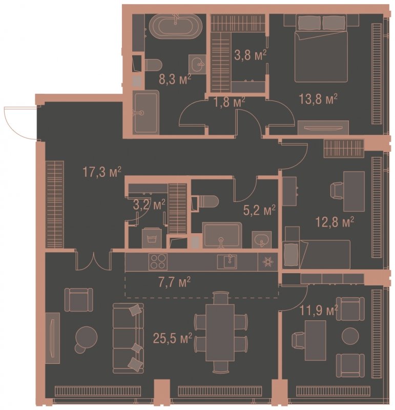 3-комнатная квартира без отделки, 111.3 м2, 7 этаж, сдача 1 квартал 2025 г., ЖК HIGH LIFE, корпус Soul Tower - объявление 1767787 - фото №1