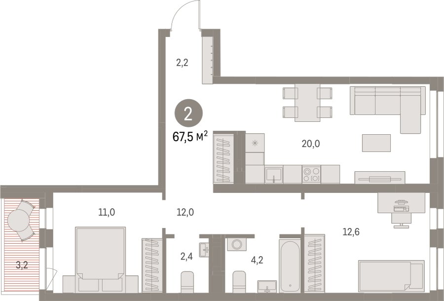 2-комнатная квартира с частичной отделкой, 67.5 м2, 6 этаж, дом сдан, ЖК Первый квартал, корпус 5 - объявление 2275302 - фото №1