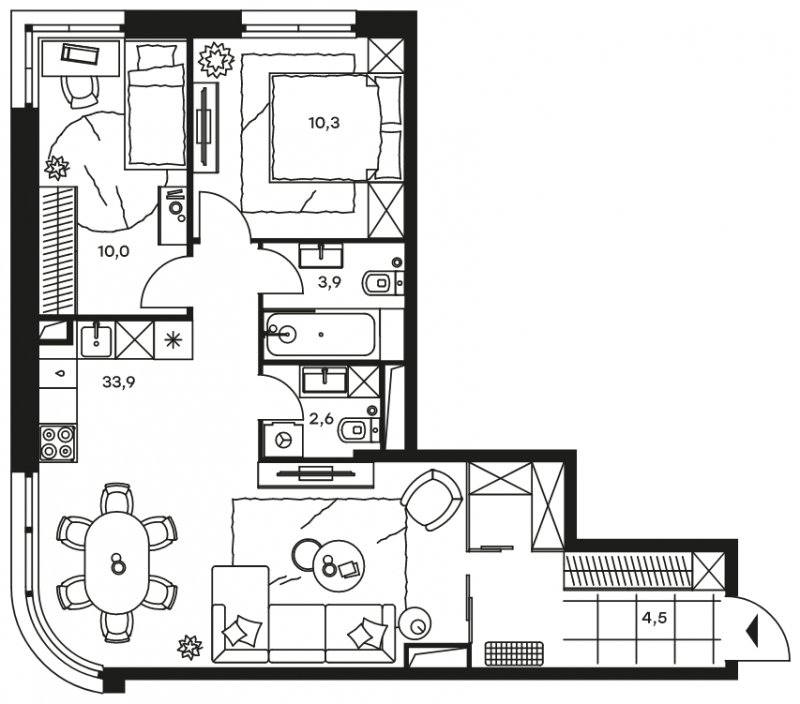 3-комнатные апартаменты с частичной отделкой, 65.5 м2, 12 этаж, дом сдан, ЖК Level Стрешнево, корпус Запад - объявление 1586695 - фото №1