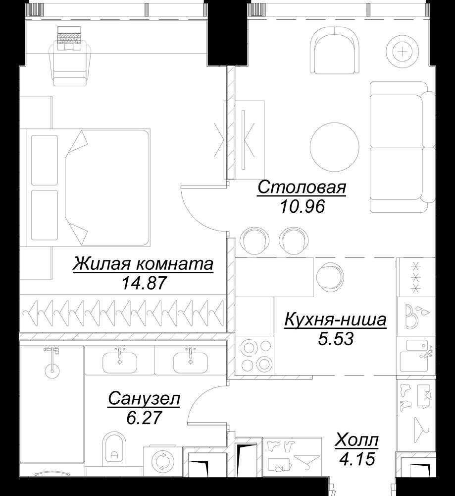 1-комнатная квартира с частичной отделкой, 42.12 м2, 6 этаж, сдача 4 квартал 2024 г., ЖК MOD, корпус Dreiser - объявление 2332027 - фото №1