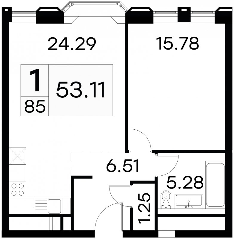 1-комнатные апартаменты с частичной отделкой, 53.11 м2, 8 этаж, сдача 3 квартал 2024 г., ЖК GloraX Aura Белорусская, корпус 1 - объявление 1708693 - фото №1