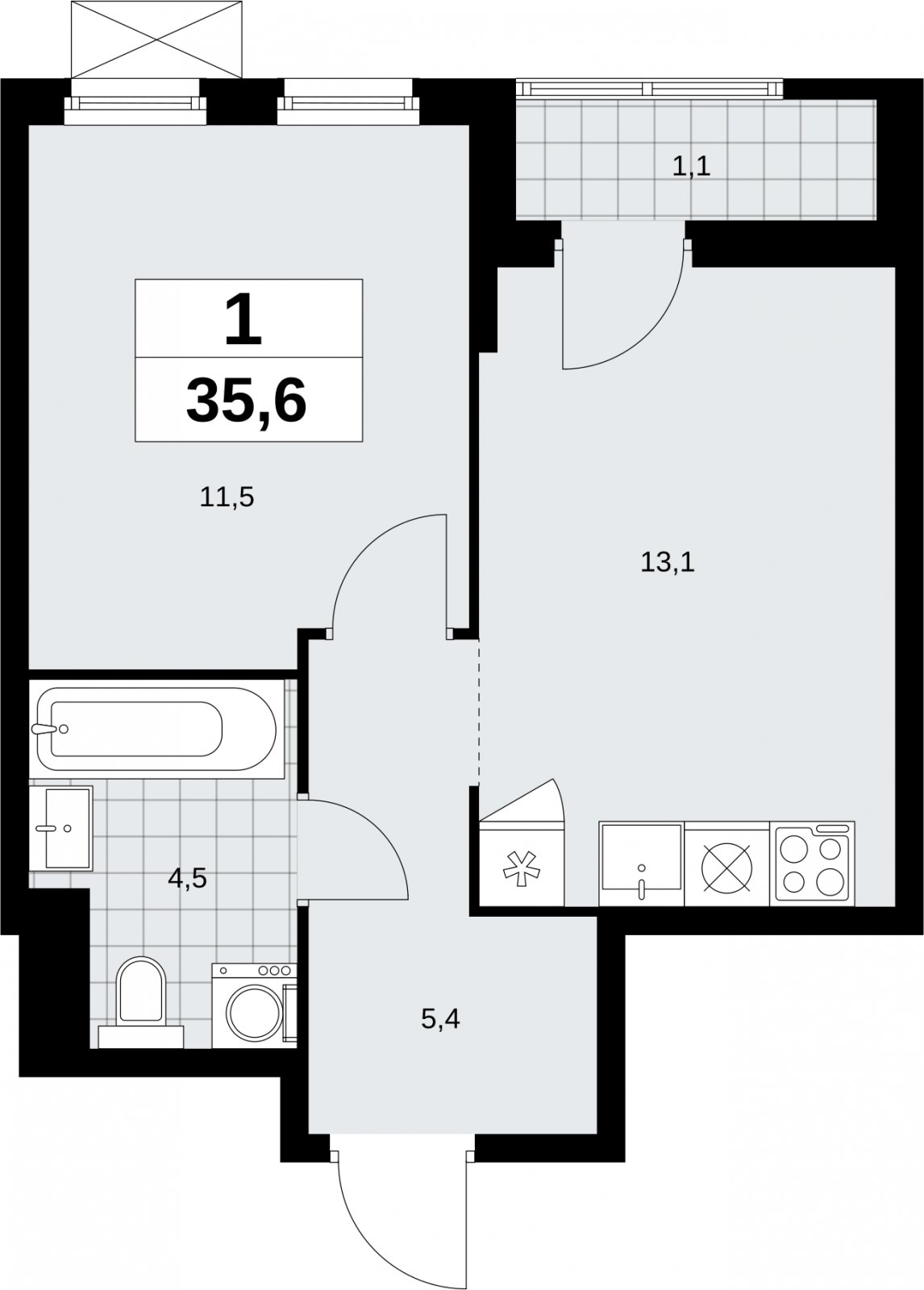 1-комнатная квартира без отделки, 35.6 м2, 11 этаж, сдача 1 квартал 2026 г., ЖК Дзен-кварталы, корпус 6.2.1 - объявление 2328613 - фото №1