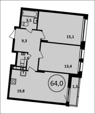 2-комнатная квартира без отделки, 64 м2, 14 этаж, сдача 4 квартал 2022 г., ЖК Испанские кварталы, корпус 5.1 - объявление 1409256 - фото №1