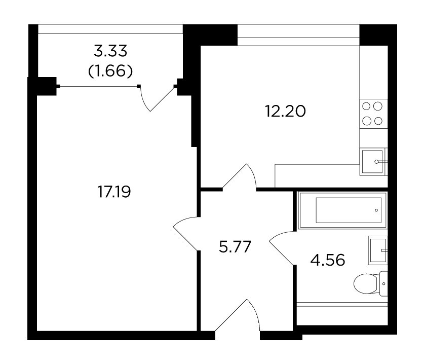 1-комнатная квартира без отделки, 41.38 м2, 3 этаж, дом сдан, ЖК RiverSky, корпус 8 - объявление 2278812 - фото №1