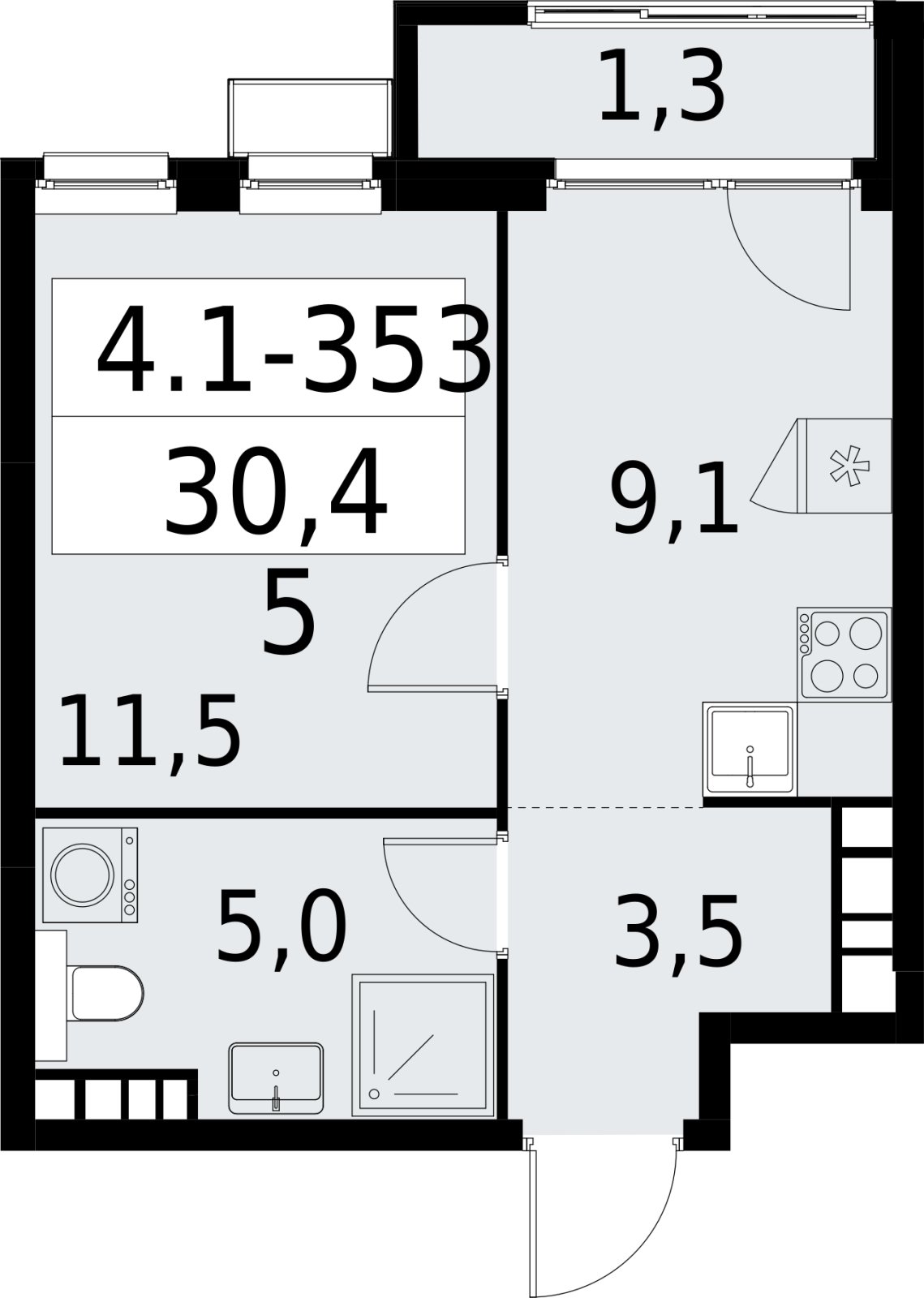 1-комнатная квартира с полной отделкой, 30.4 м2, 18 этаж, сдача 2 квартал 2027 г., ЖК Южные сады, корпус 4.1.2 - объявление 2392861 - фото №1