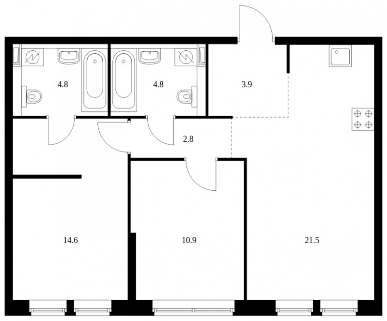 2-комнатная квартира с полной отделкой, 63.3 м2, 31 этаж, сдача 4 квартал 2023 г., ЖК Кронштадтский 9, корпус 1.6 - объявление 1712482 - фото №1