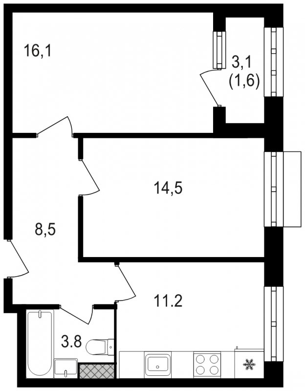 2-комнатная квартира без отделки, 55.7 м2, 13 этаж, сдача 3 квартал 2024 г., ЖК Михалковский, корпус 3 - объявление 1771511 - фото №1