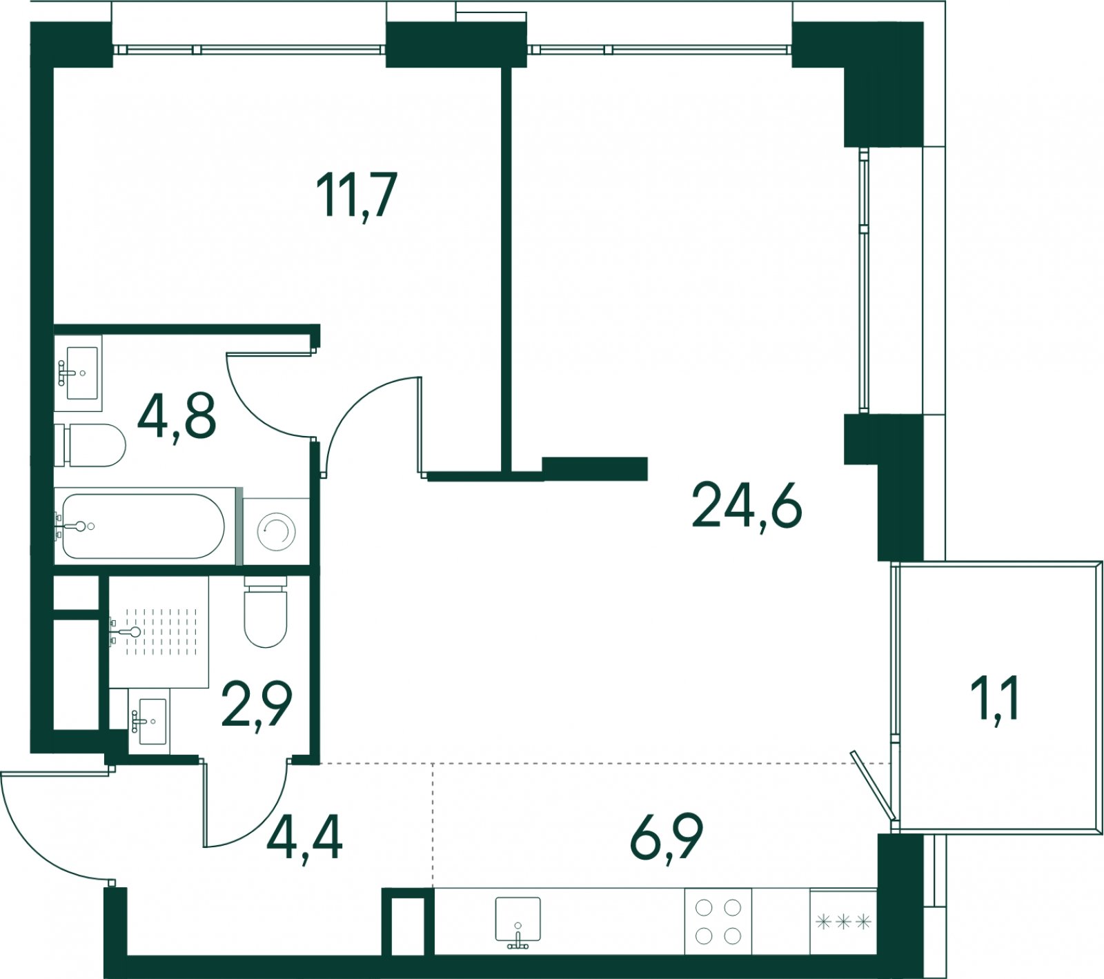 1-комнатная квартира без отделки, 56.4 м2, 3 этаж, сдача 2 квартал 2025 г., ЖК Клубный город на реке Primavera, корпус 6 квартала "Vivaldi" - объявление 2046749 - фото №1